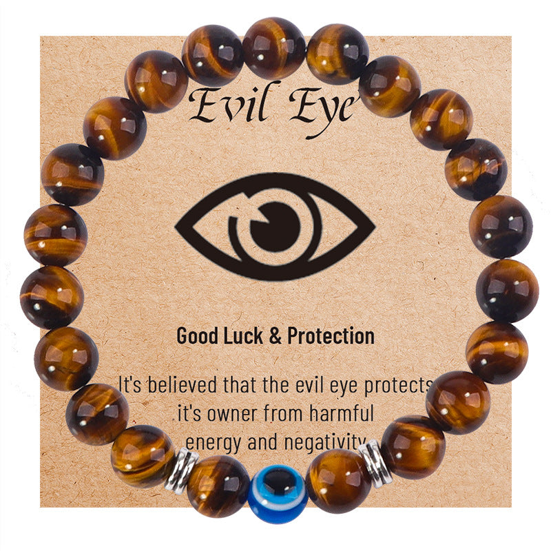 Green Tiger's Eye & Evil Eye Bracelet - Grounding Energy & Cultural Protection