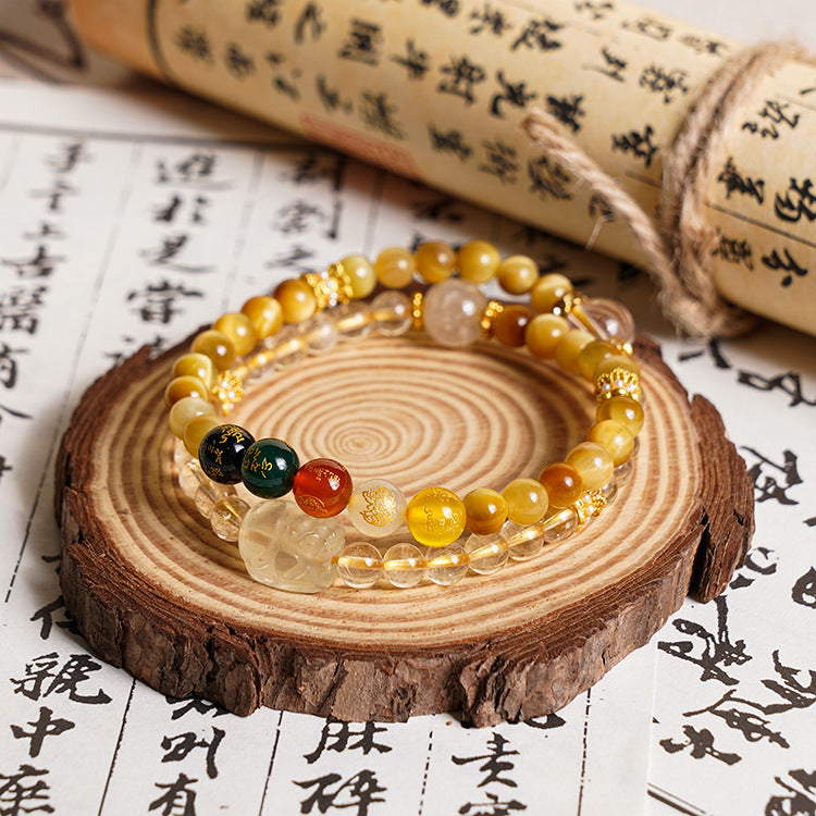 Golden Tiger Eye Pi Yao Five Wealth Gods Bracelet - Total Abundance • Career Success • Evil Protection