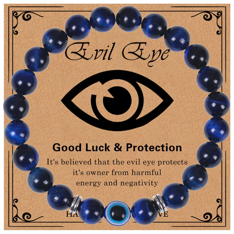 Green Tiger's Eye & Evil Eye Bracelet - Grounding Energy & Cultural Protection