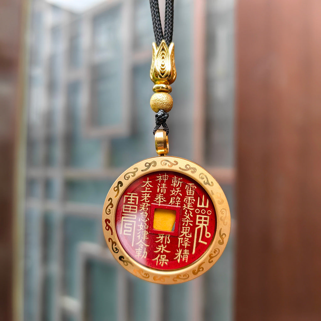 Cinnabar Mountain Spirit Coin Pendant - Taoist Wealth Talisman • Spiritual Protection • Ancient Power